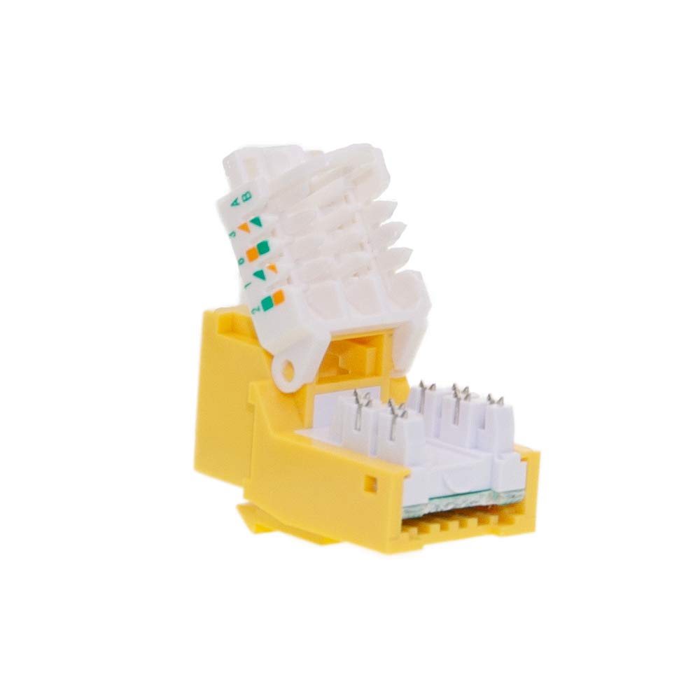 CableWholesale Cat5e Keystone Jack, Toolless RJ45 Female (UTP) to 110 Punch Down Connector, Yellow