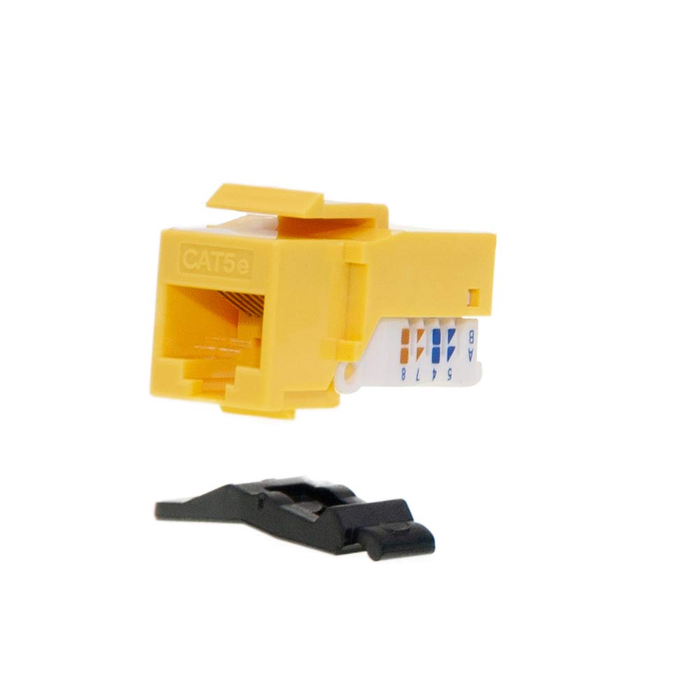 CableWholesale Cat5e Keystone Jack, Toolless RJ45 Female (UTP) to 110 Punch Down Connector, Yellow