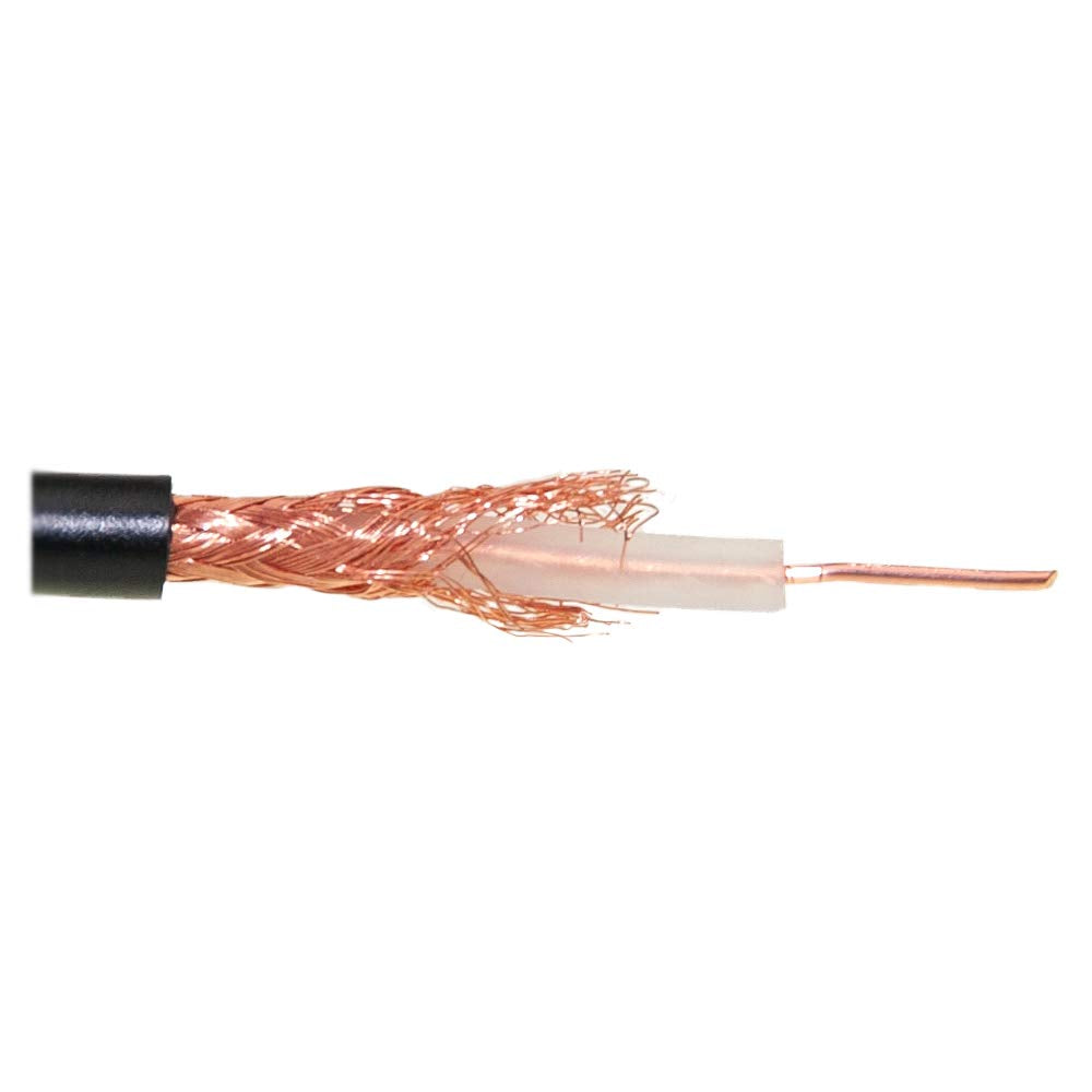 CableWholesale Bulk RG58/U Coaxial Cable, Black, 20 AWG, Solid Core, Braided Shield, Spool, 1000 Foot