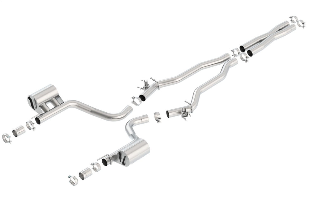 BORLA 140648 Cat-Back Sys. for '15-'23 Dodge Challenger SRT Hellcat 6.2L V8 AT/MT RWD With MDS (cyl. deact.) Valves. BORLA Has Valve Simulators. BORLA Does NOT Include Tips Use Factory Bezel/Valance.