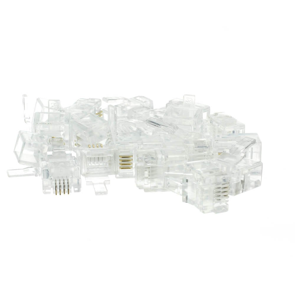 CableWholesale Phone/Data RJ11 Crimp Connectors for Stranded Wire, 6P4C, 50 Pieces