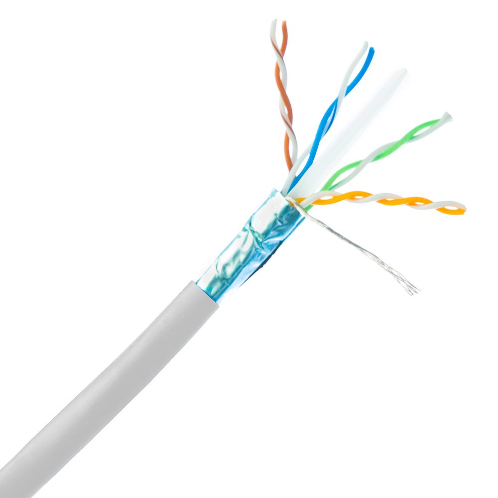 CableWholesale 1000 Feet Bulk Cat5e Plenum Rated (CMP) Ethernet Cable, 4 Pair Solid Bare Copper, STP (Shielded Twisted Pair), Pullbox, 24 AWG, Plenum, White