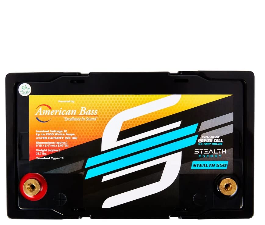 American Bass Stealth 550 Battery, 12V AGM, 55AH, Up to 1500W Amplifiers