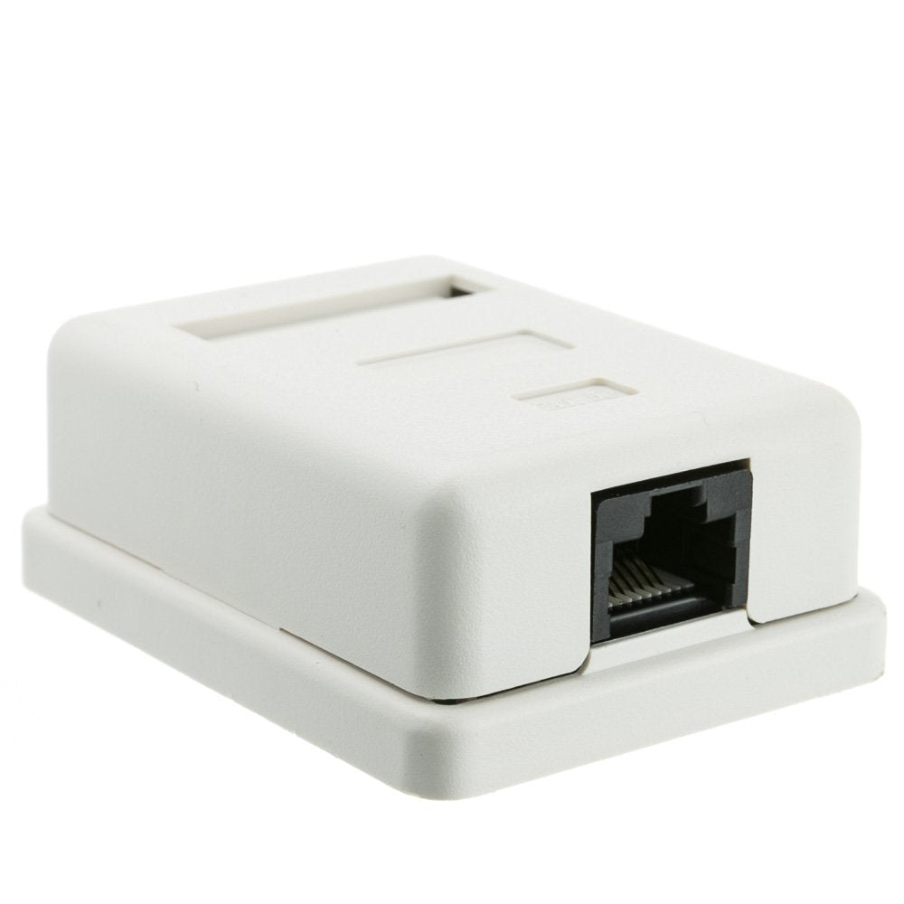 CableWholesale Cat5e Single Surface Mount Box, 2-Port, RJ45 Unshielded Female Port, White, Adhesive for Wall Mount