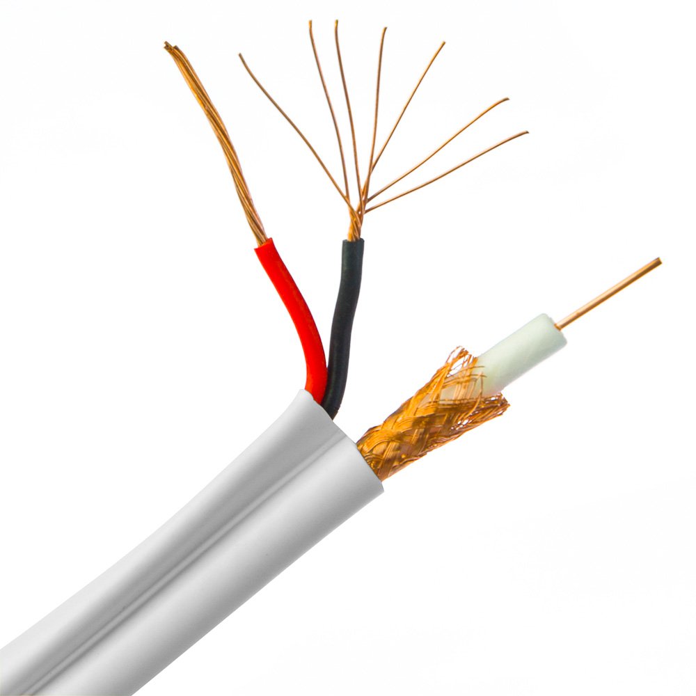 CableWholesale Bulk RG59 Siamese Cable, CCTV Video Coaxial + 18/2 Power Cable, 20AWG Solid Copper Coax, CMR, Bonded White Jacket, Spool, 1000 feet