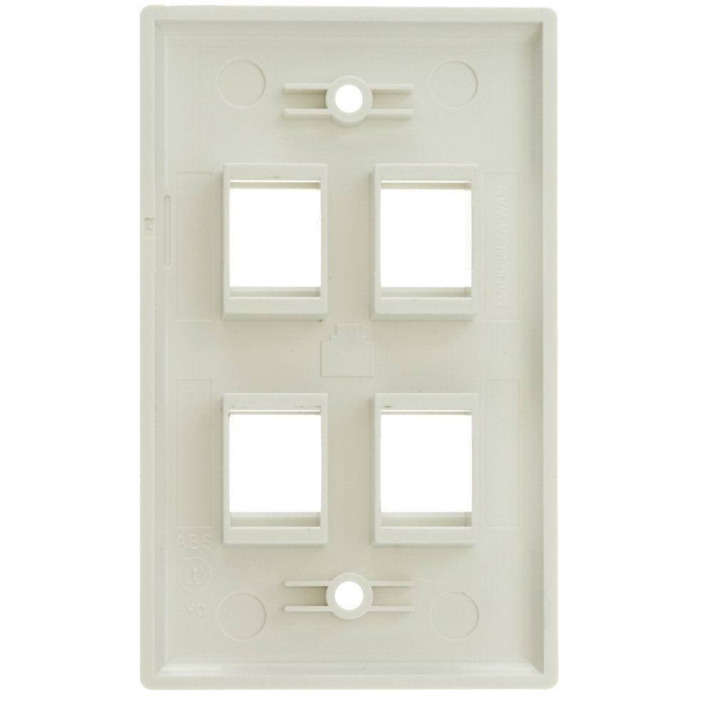 Keystone Wall Plate 4 Port, White (Cat5e, Cat6, Coax (Video), Aux (Cat6 for Data, IP Phone, POTS or Other), Single Gang, CableWholesale