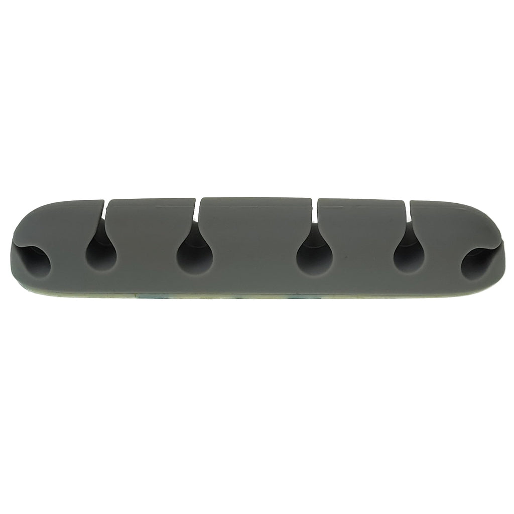 Silicone Desktop Cable Organizer 6-Slot with Adhesive Backing, Gray