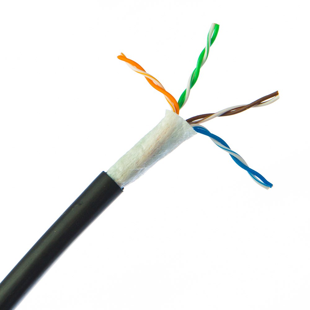 Direct Burial/Outdoor Rated Cat5e Black Ethernet Cable, Solid, CMX, Waterproof Tape, 24 AWG UTP (Unshielded Twisted Pair), Spool, 1000 Foot