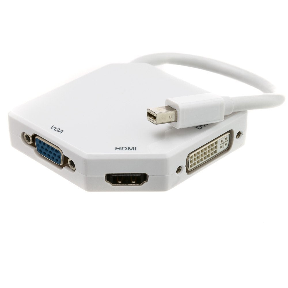 CableWholesale White Mini DisplayPort to HDMI/VGA/DVI 3-in-1 Adapter, 4K@30 & 1080P@60 Support, for PC/Mac