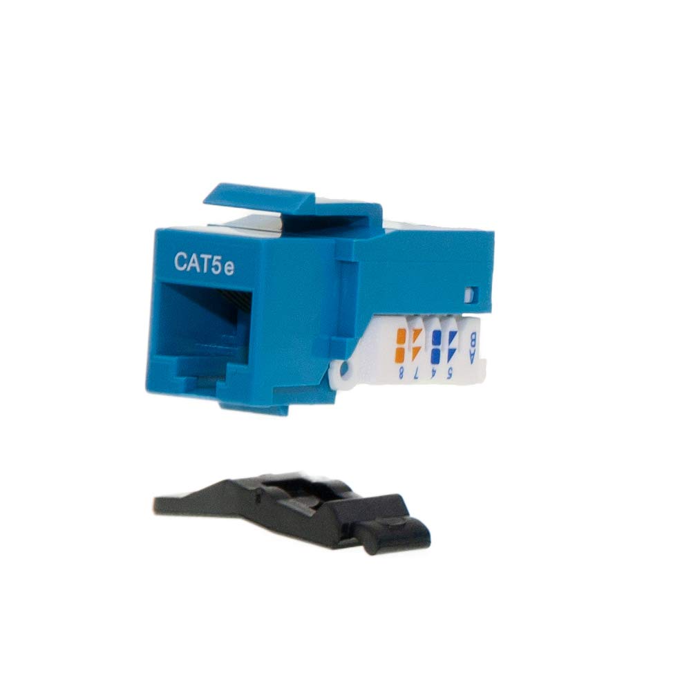 CableWholesale Cat5e Keystone Jack, Toolless RJ45 Female (UTP) to 110 Punch Down Connector, Blue