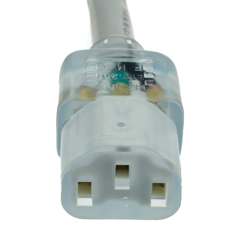 CableWholesale 6 feet Hospital Grade Green Dot Power Cord, Nema 5-15P Male to C13 Female Clear Plug, 14 AWG, SJT, 15 Amp/125 Volt, Power Supply Cord, Clear