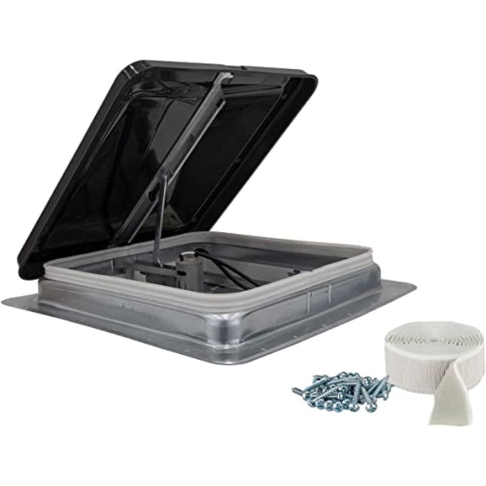 Heng's 74112A-C1G1 Universal RV Roof Vent with 12V DC Fan & Exchange Lid - 14" x 14", Smoke