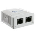 CableWholesale Cat5e Single Surface Mount Box, 2-Port, RJ45 Unshielded Female Port, White, Adhesive for Wall Mount