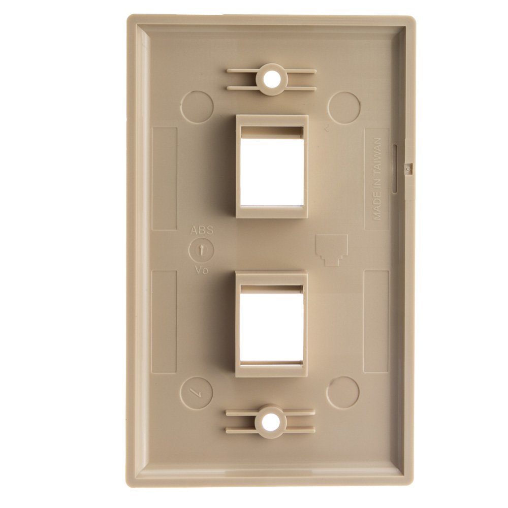Keystone Wall Plate 2 Port, Beige (Cat5e, Cat6, Coax (Video), Aux (Cat6 for Data, IP Phone, POTS or Other), Single Gang, CableWholesale