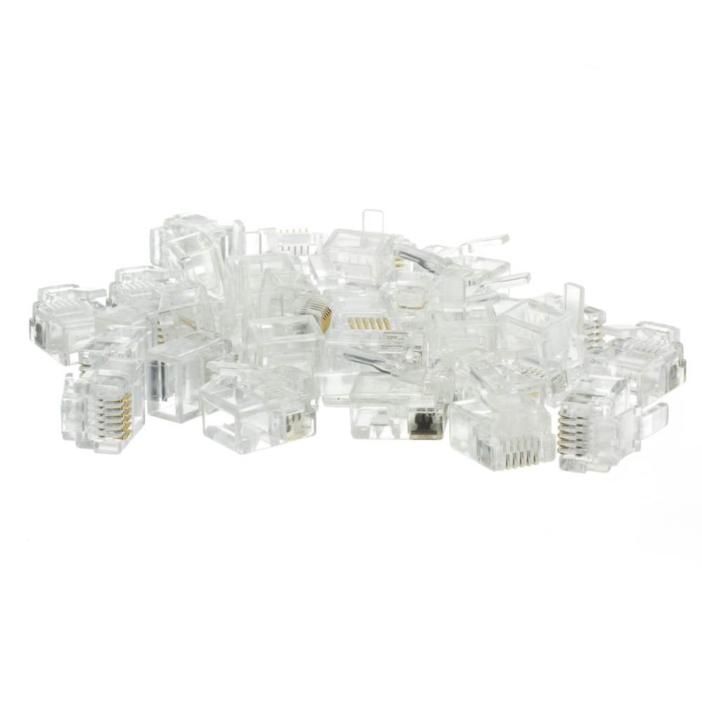 CableWholesale Phone/Data RJ12 Crimp Connectors for Flat Cable, 6P6C, 50 Pieces