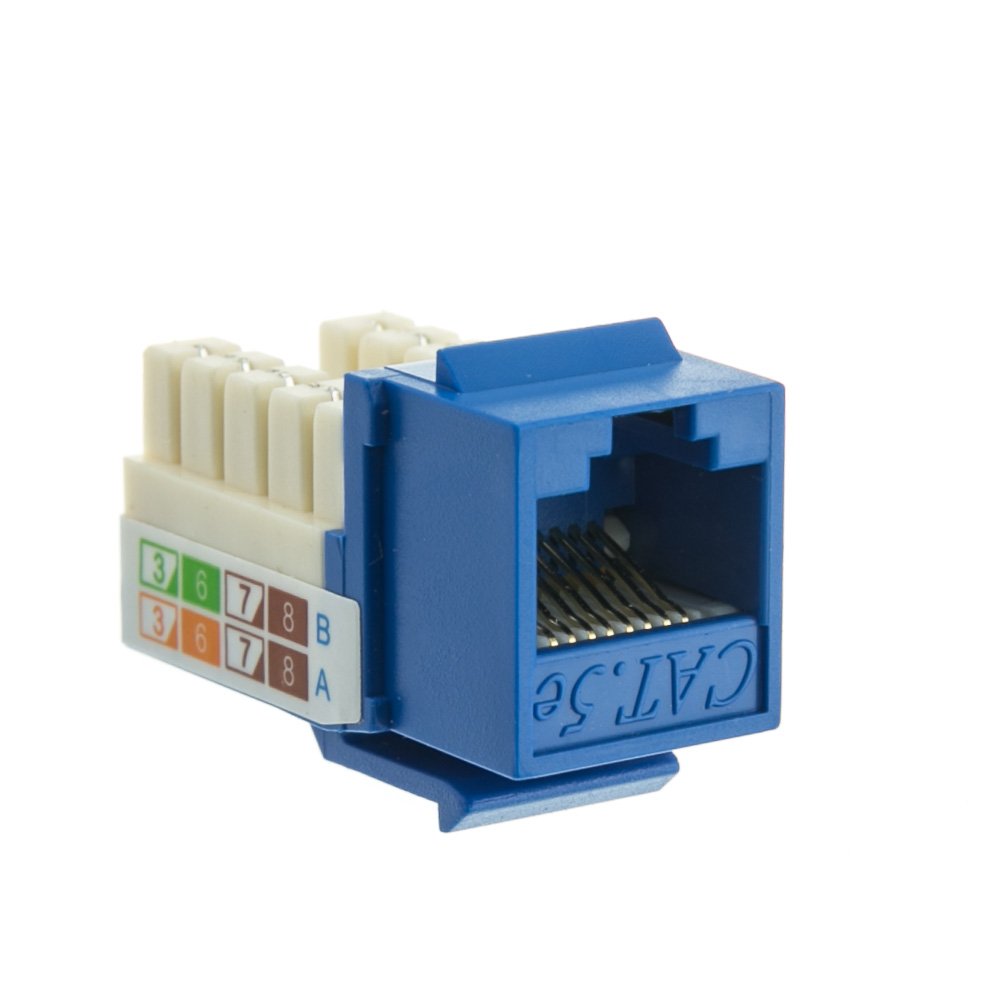 Cat5e Keystone Jack, RJ45 Female (UTP) to 110 Punch Down Connector, CableWholesale, Blue