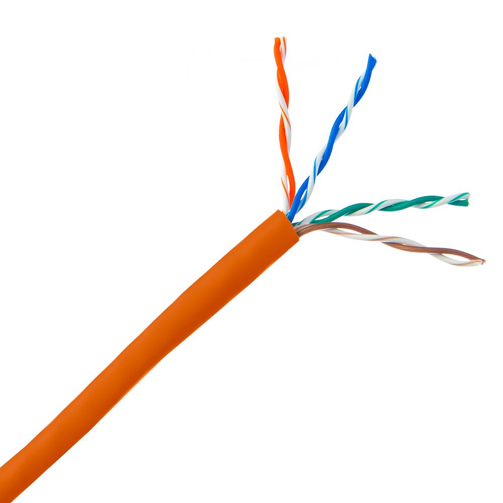 CableWholesale 1000 Foot Bulk Cat5e Plenum Rated (CMP) Ethernet Cable, 4 Pair Solid Bare Copper, 24AWG UTP (Unshielded Twisted Pair) with PullBox, Orange
