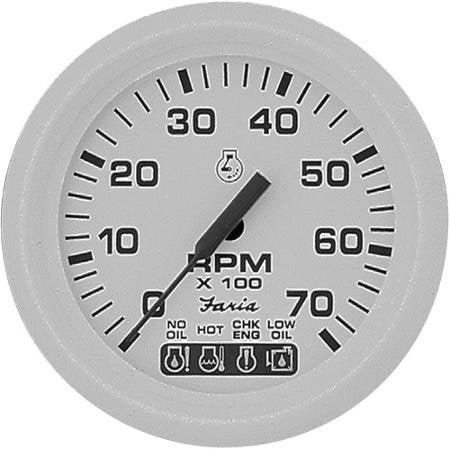 Faria Beede Instruments Faria 33150 Dress Tachometer Gauge with System Check Indicator - White, 4"