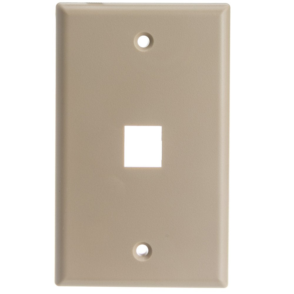 Keystone Wall Plate 1 Port, Beige (Cat5e, Cat6, Coax (Video), Aux (Cat6 for Data, IP Phone, POTS or Other), Single Gang, CableWholesale