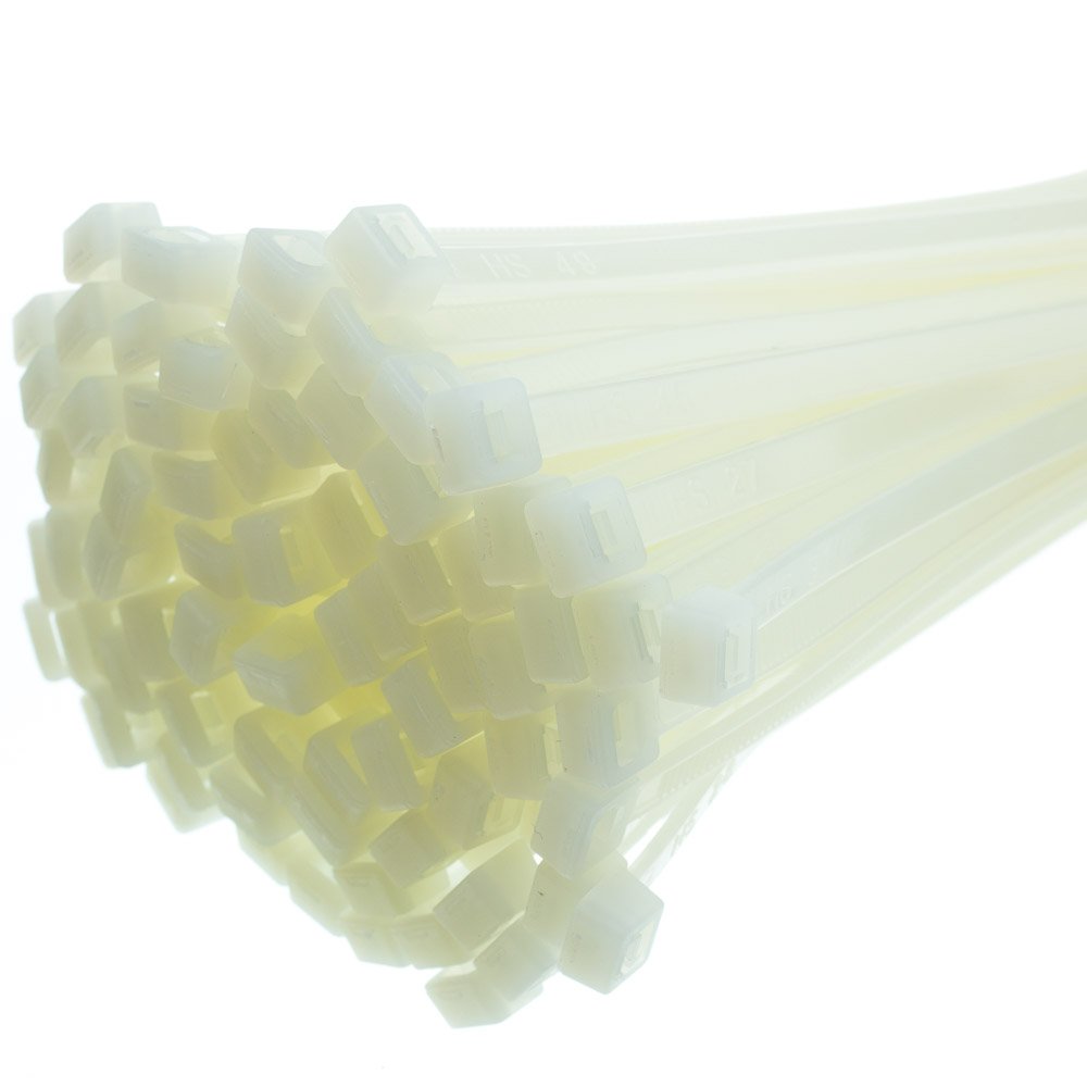 CableWholesale 4 Inch Nylon Cable Ties, 18 Lbs. (8 Kg) Weight Limit Tensile Strength, 100 Pack Self Locking Cable Zip Ties, White