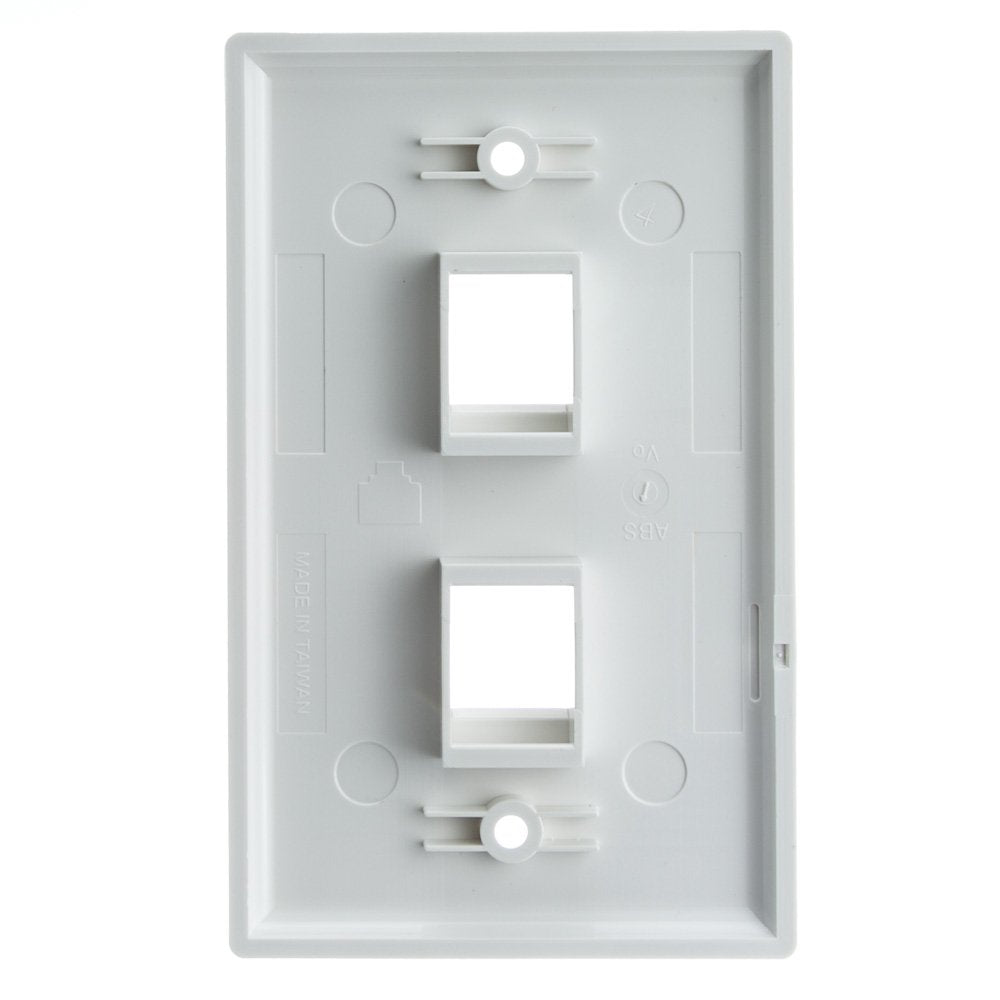 CableWholesale Keystone Wall Plate 2 Port, White (Cat5e, Cat6, Coax (Video), Aux (Cat6 for Data, IP Phone, POTS or Other), Single Gang