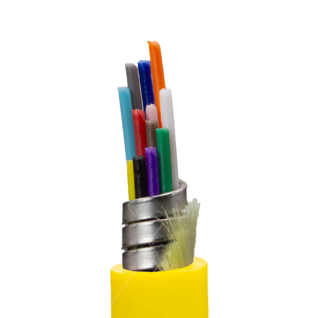 CableWholesale Plenum Singlemode Armored Fiber Optic Cable, 12-Strand OS2 9/125, Corning, Indoor Distribution Cable, Yellow, 500ft