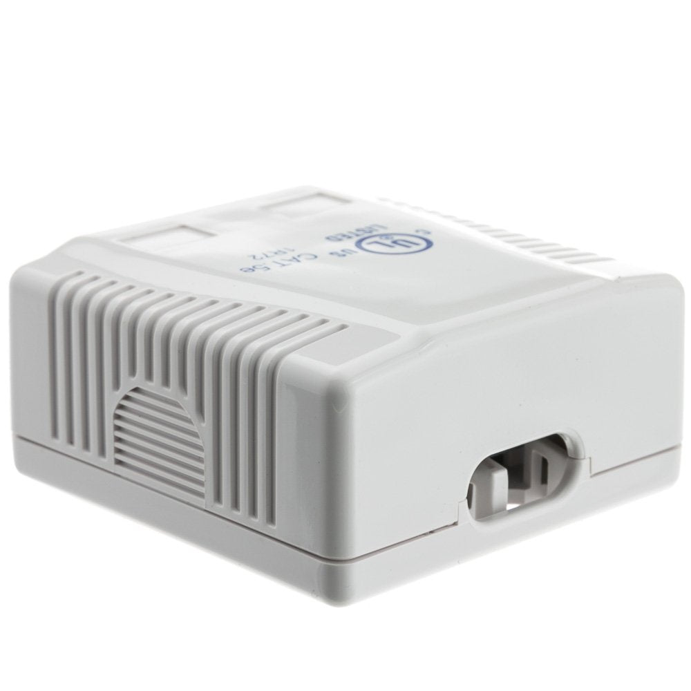 CableWholesale Cat5e Single Surface Mount Box, 2-Port, RJ45 Unshielded Female Port, White, Adhesive for Wall Mount