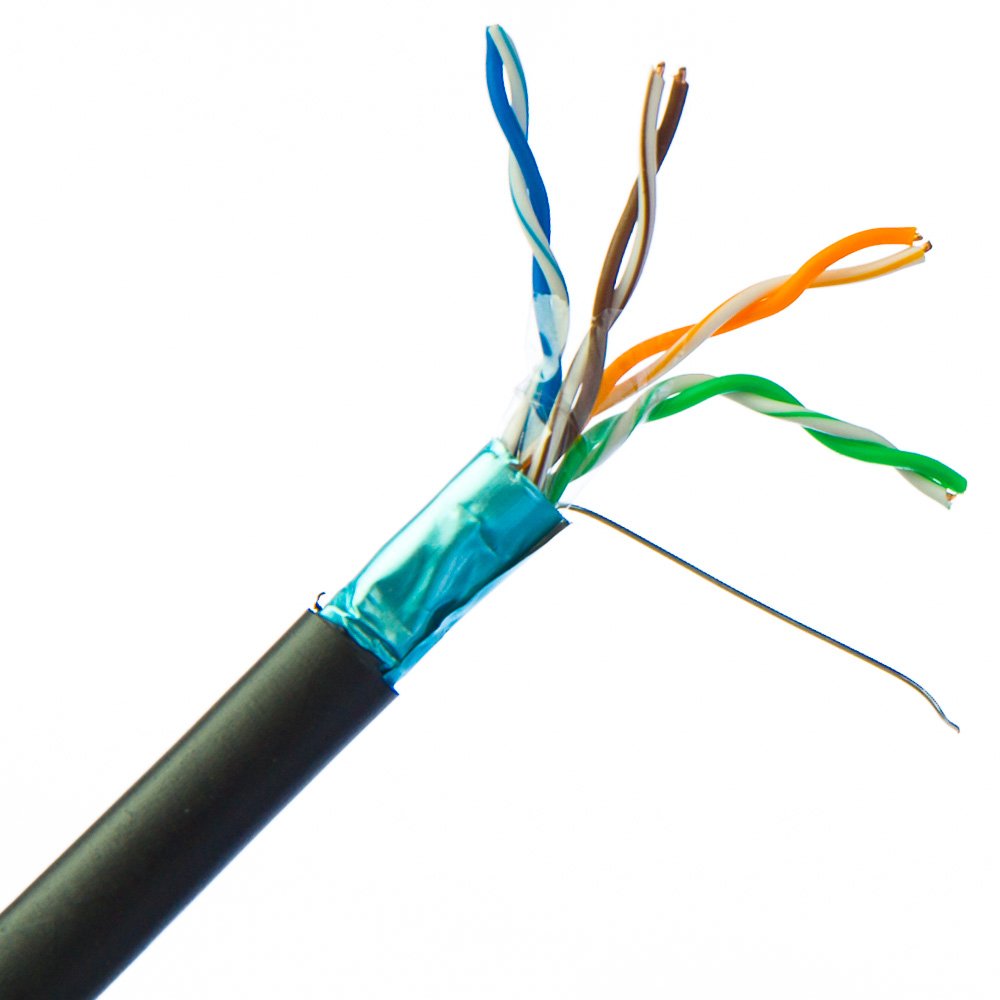 CableWholesale Direct Burial/Outdoor Rated Shielded Cat6 Black Ethernet Cable, Solid, 23 AWG 4 Pair Solid Bare Copper (FTP), Spool, 1000 Foot