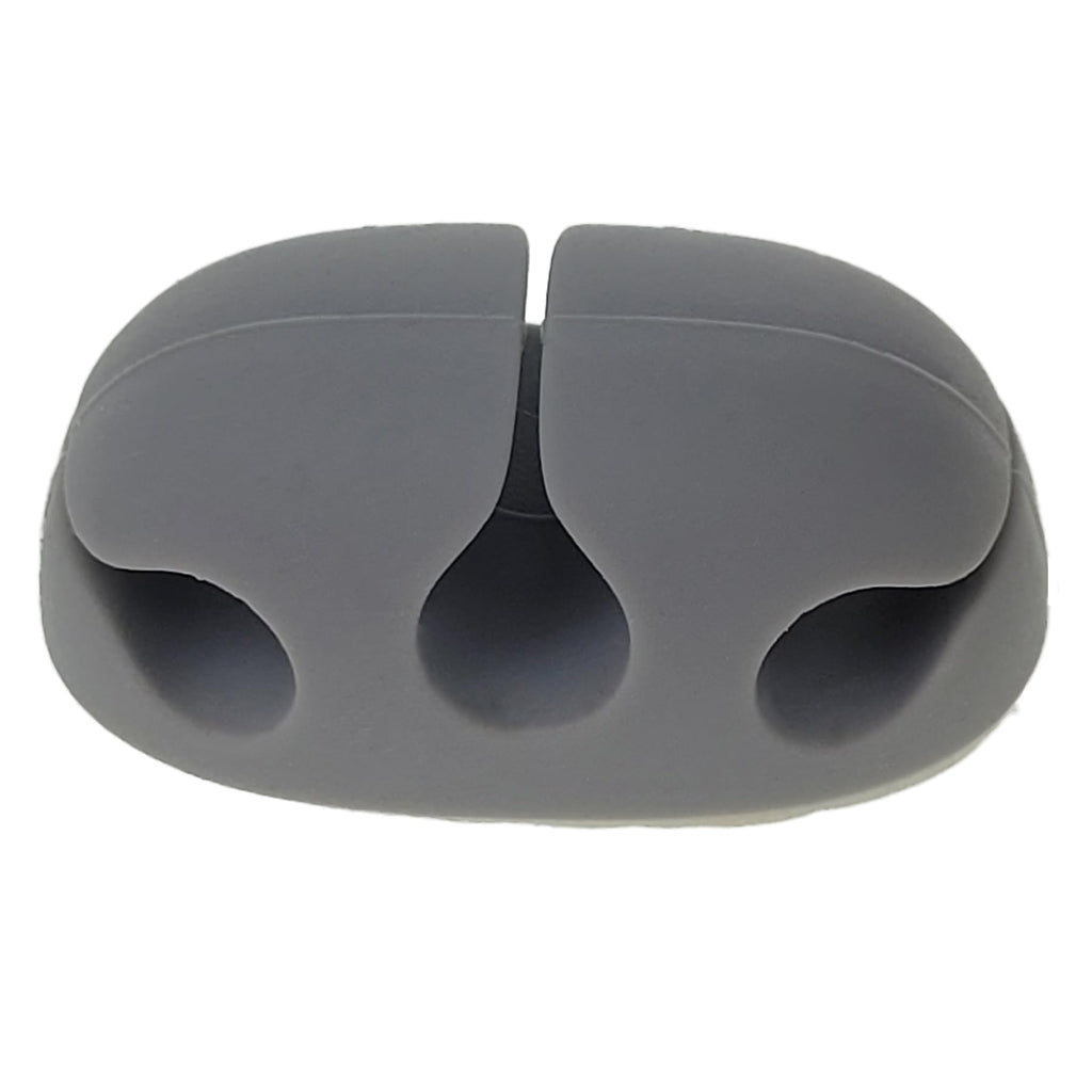 Silicone Desktop Cable Organizer, 3-Slot, Adhesive Backing, Gray
