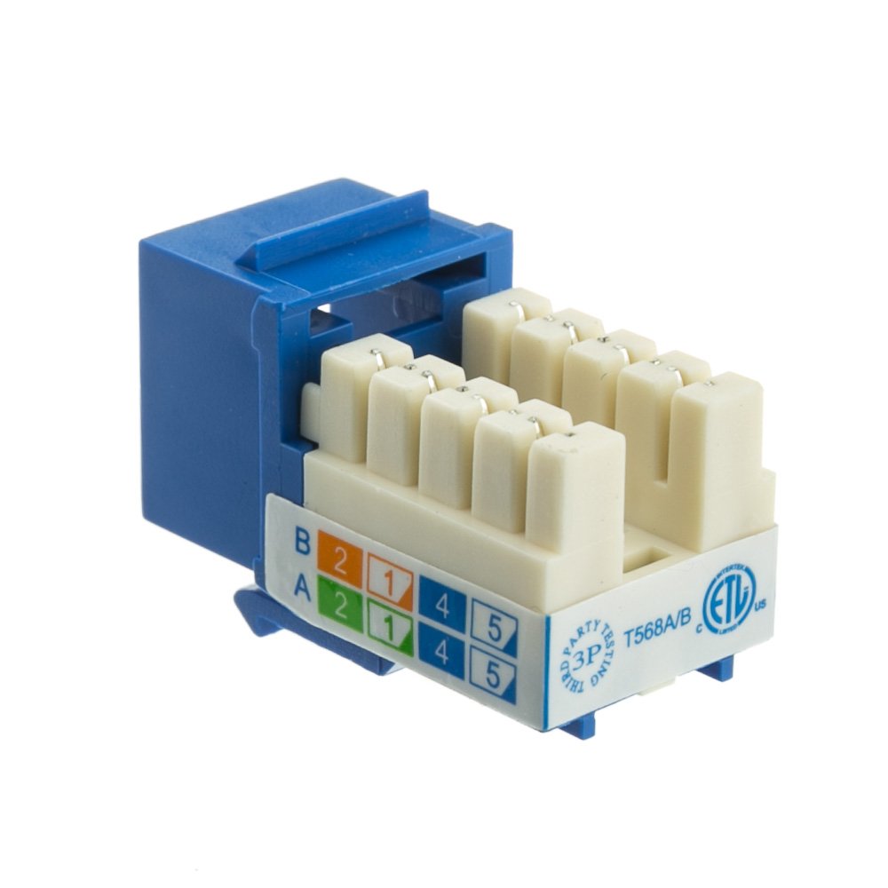 Cat5e Keystone Jack, RJ45 Female (UTP) to 110 Punch Down Connector, CableWholesale, Blue