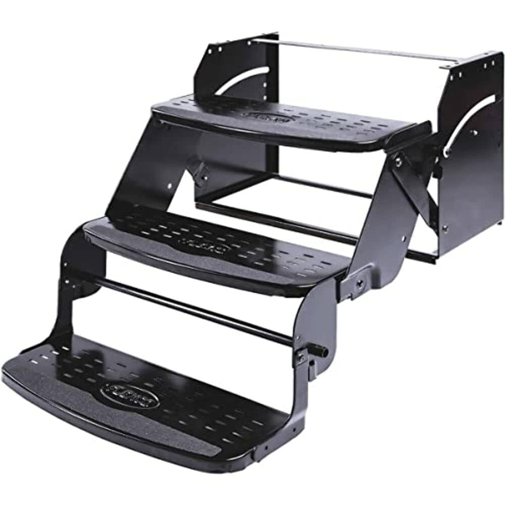 Stromberg Carlson Manual RV Step SMFP-3100 – Foldable Camper Stairs for Trailer Entry, Triple Pull Out Platform for RV, Rust Resistant Construction, Exterior Camper Step, 24" Wide Non-Skid Design