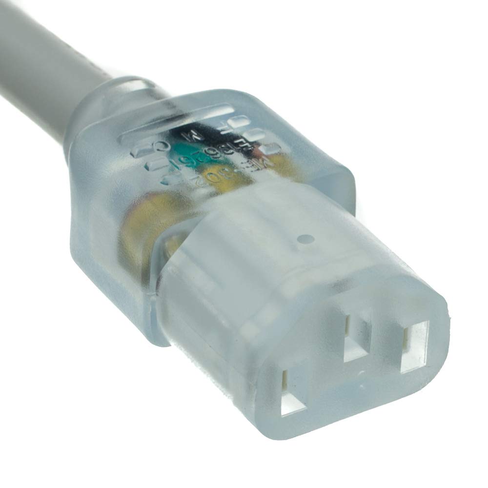 CableWholesale 6 feet Hospital Grade Green Dot Power Cord, Nema 5-15P Male to C13 Female Clear Plug, 14 AWG, SJT, 15 Amp/125 Volt, Power Supply Cord, Clear
