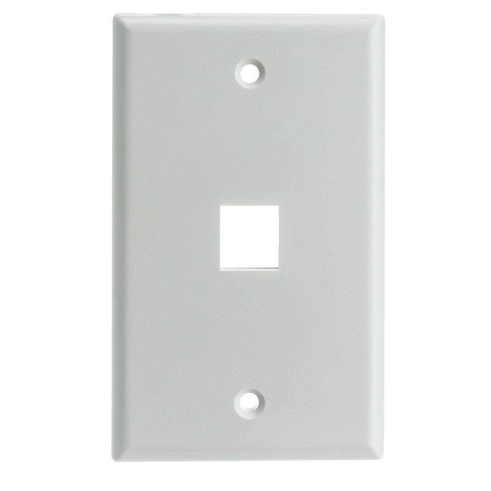 Keystone Wall Plate 1 Port, White (Cat5e, Cat6, Coax (Video), Aux (Cat6 for Data, IP Phone, POTS or Other), Single Gang, CableWholesale
