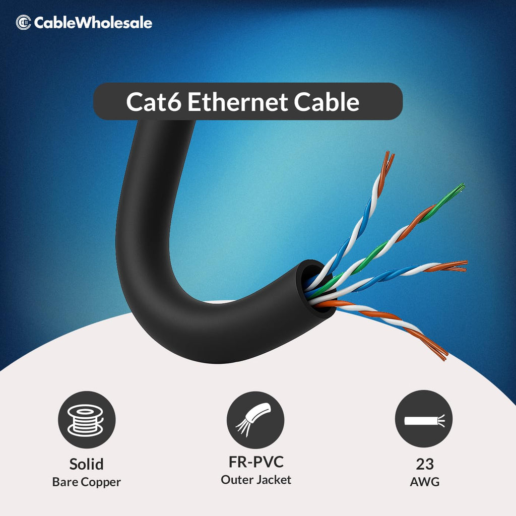 CableWholesale Direct Burial/Outdoor Rated Cat6 Black Ethernet Cable, Solid, CMX, UTP (Unshielded Twisted Pair), Waterproof Tape, Spool, 1000 Foot