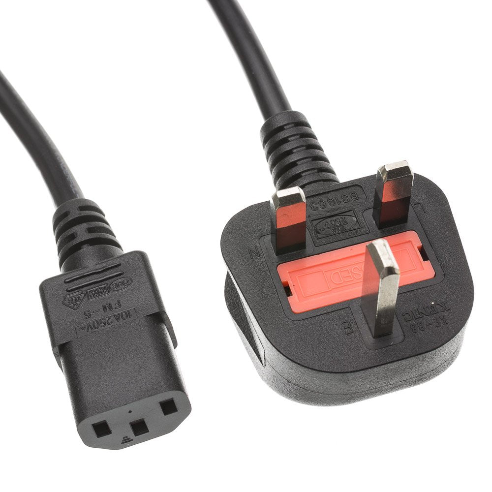 CableWholesale 6ft Computer/Monitor Power Cord with Fuse - BS 1363 to C13, VDE Approved - UK/England Compatible