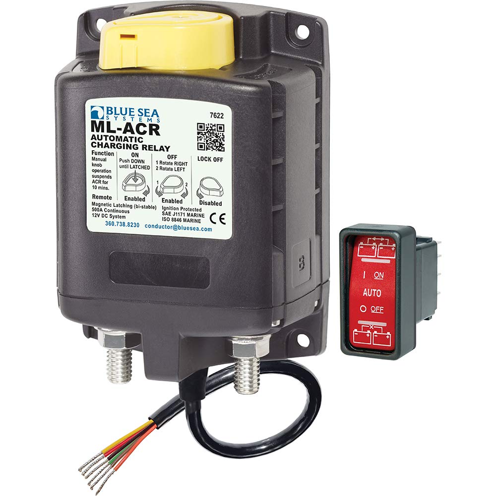 Blue Sea Systems 7622 ML-ACR 12V DC 500A Automatic Charging Relay with Manual Control, Gray
