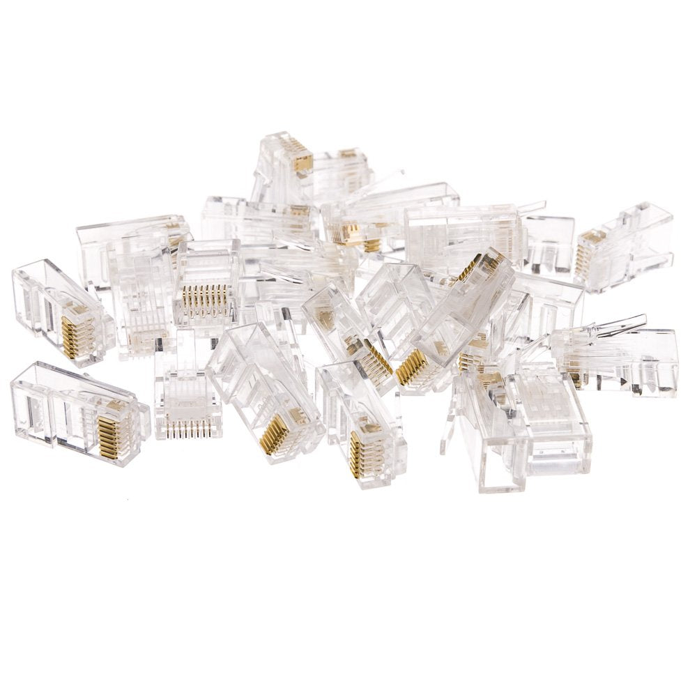 Cat6 RJ45 Crimp Connectors for Solid and Stranded Cable, 8P8C, 100 Pieces