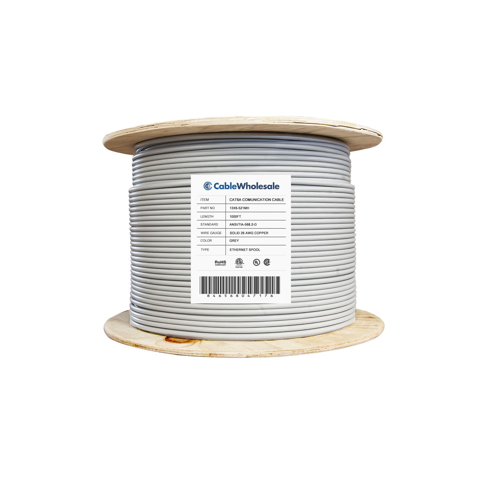 CableWholesale 1000 Foot Bulk Shielded Cat6a Ethernet Cable, F/UTP, Stranded Copper, Spool, 26AWG, 500Mhz, 10Gig Network Patch Cable, 1000 feet Spool, Gray