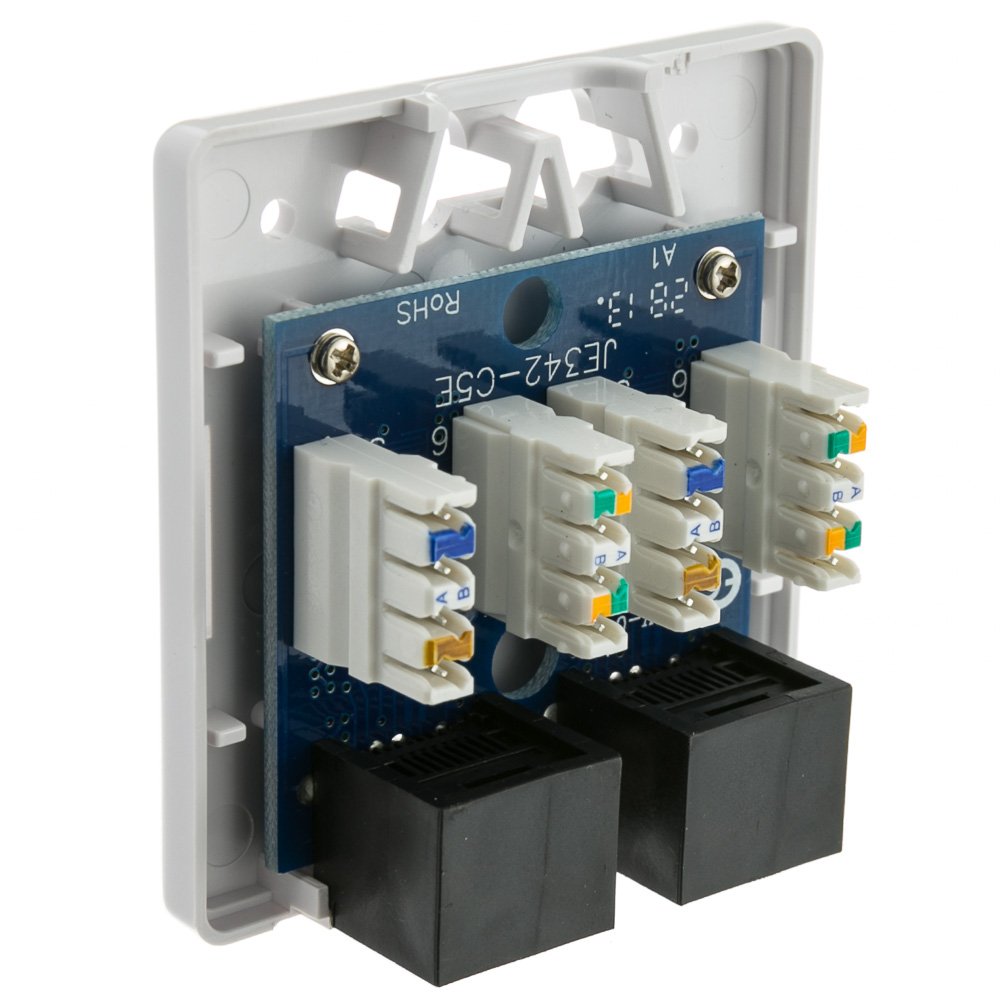 CableWholesale Cat5e Single Surface Mount Box, 2-Port, RJ45 Unshielded Female Port, White, Adhesive for Wall Mount