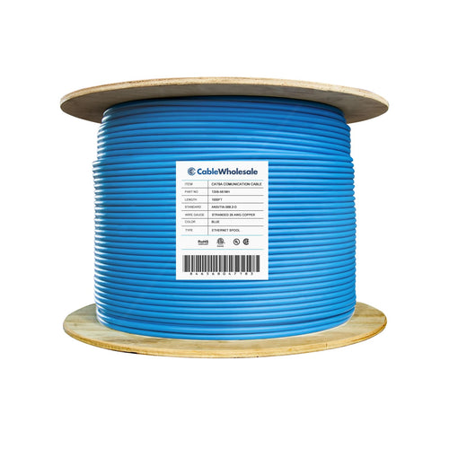 1000 Foot Bulk Shielded Cat6a Ethernet Cable, F/UTP, Stranded Copper, Spool, 26AWG, 500Mhz, 10Gig Network Patch Cable, 1000 feet Spool, Blue, CableWholesale