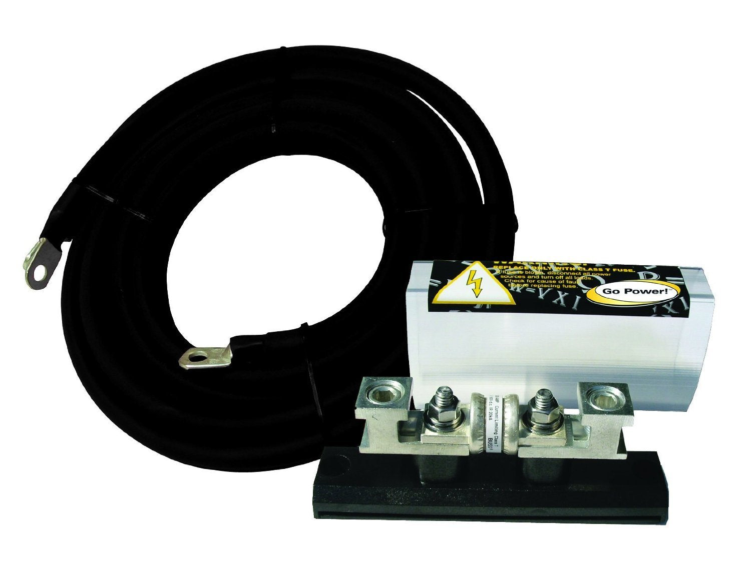 Go Power GP-DC-KIT5 DC Installation Kit for 2600-6000-Watt Inverters, 4/0 AWG Cables, 400 Amp Fuse, Pre-Lugged, Plug & Play, Includes Instructions, 8V & 70V Switchable - Black