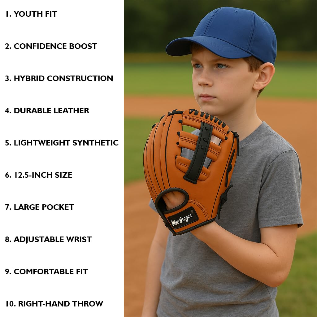 MacGregor Youth Fielder's Glove, Fits on Left Hand, Orange, 12 1/2-Inch
