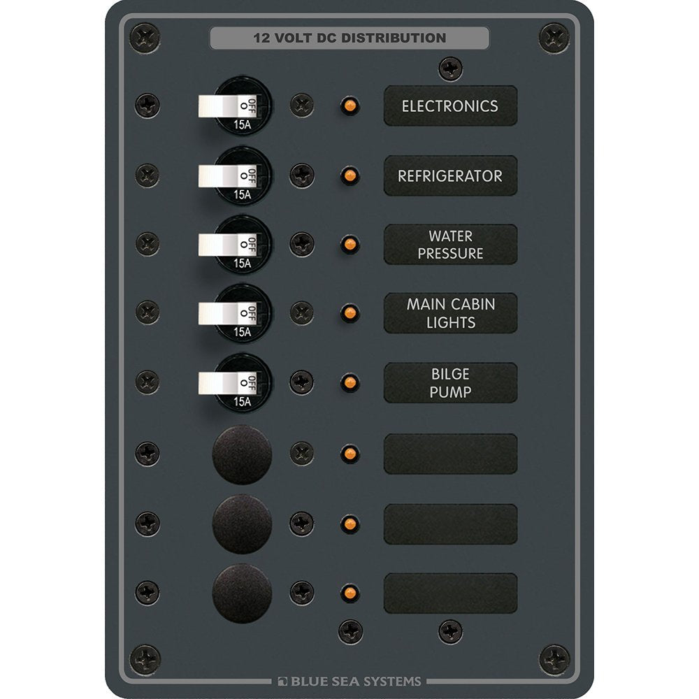 Blue Sea Systems 8023 Traditional Metal DC Panel - 8 Positions Black