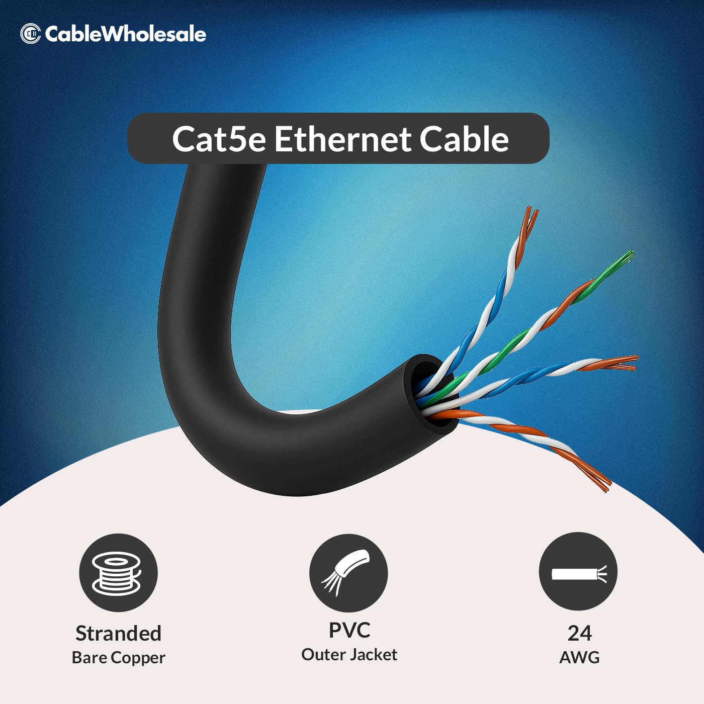 CableWholesale 1000 Foot Cat5e CM Rated Ethernet Cable, 24 AWG, ETL Verified 4 Pair Stranded Pure Copper, Unshielded Twisted Pair(UTP) with Pull Box, Black