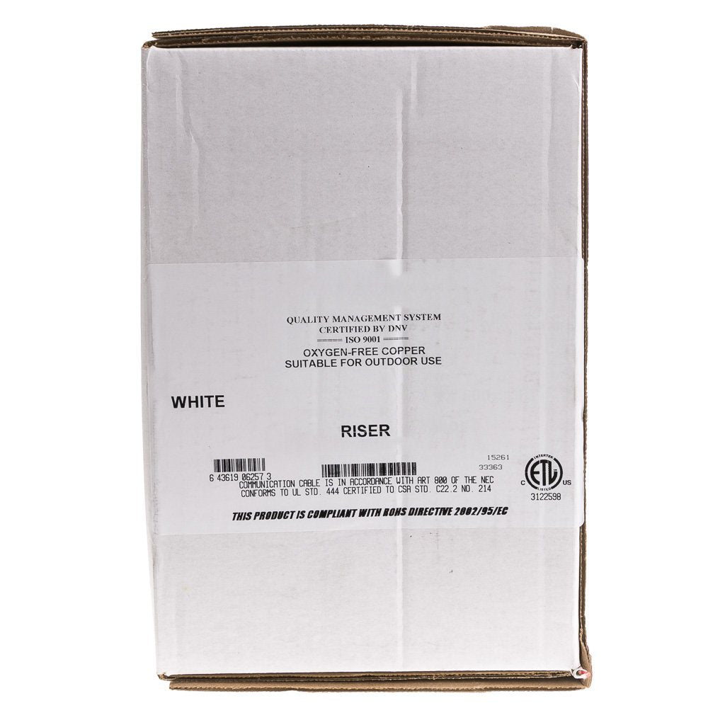 CableWholesale Speaker Cable, White, Pure Copper, CM/in-Wall Rated, 14/2 (14 AWG 2 Conductor), 105 Strand / 0.16mm, Pullbox, 500 feet