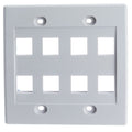 Keystone Wall Plate 8 Port, White (Cat5e, Cat6, Coax (Video), Aux (Cat6 for Data, IP Phone, POTS or Other), Dual Gang, CableWholesale