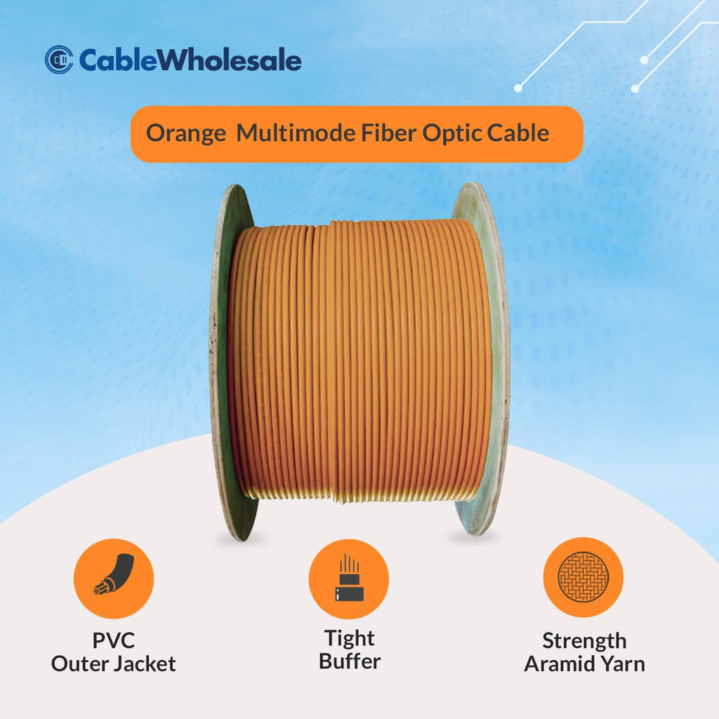 CableWholesale 2 Strand Fiber Optic Cable, Multimode, Orange, 1000ft Spool