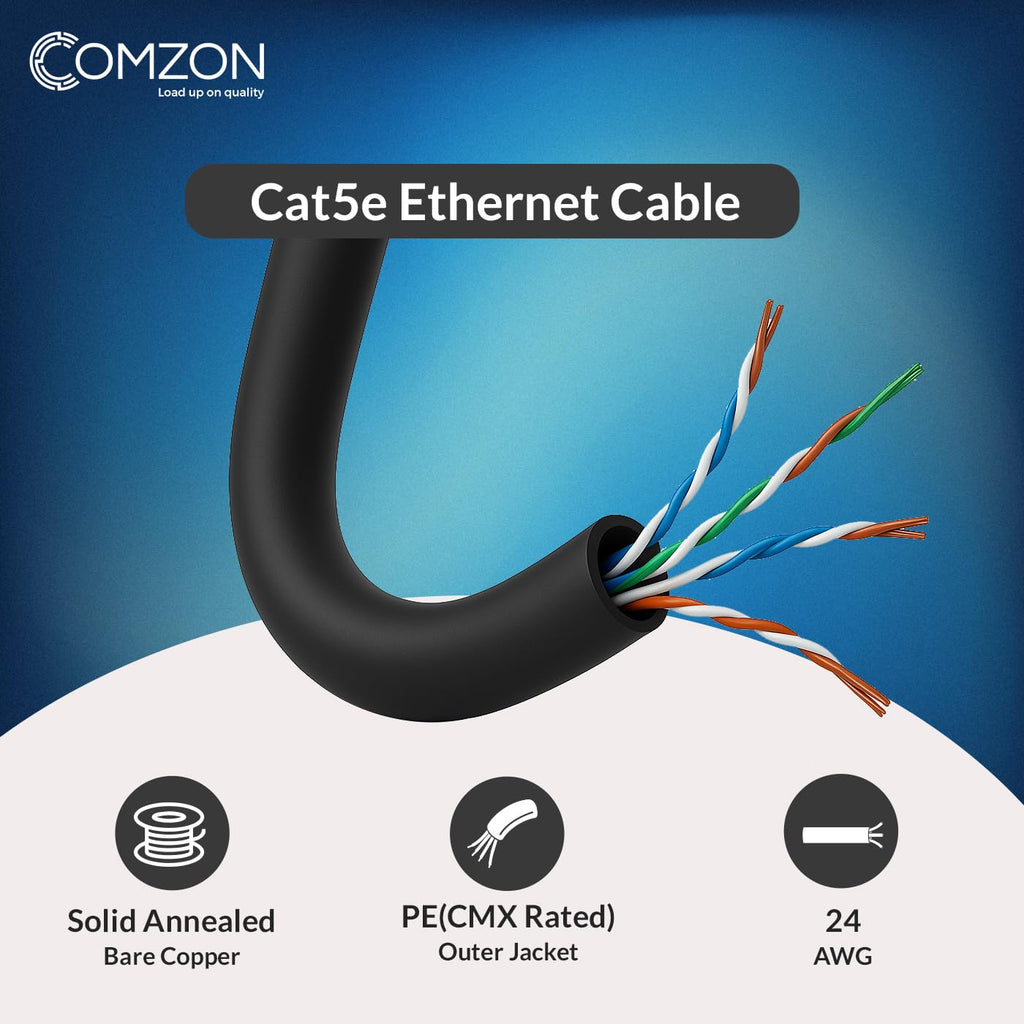 Direct Burial/Outdoor Rated Cat5e Black Ethernet Cable, Solid, CMX, Waterproof Tape, 24 AWG UTP (Unshielded Twisted Pair), Spool, 1000 Foot