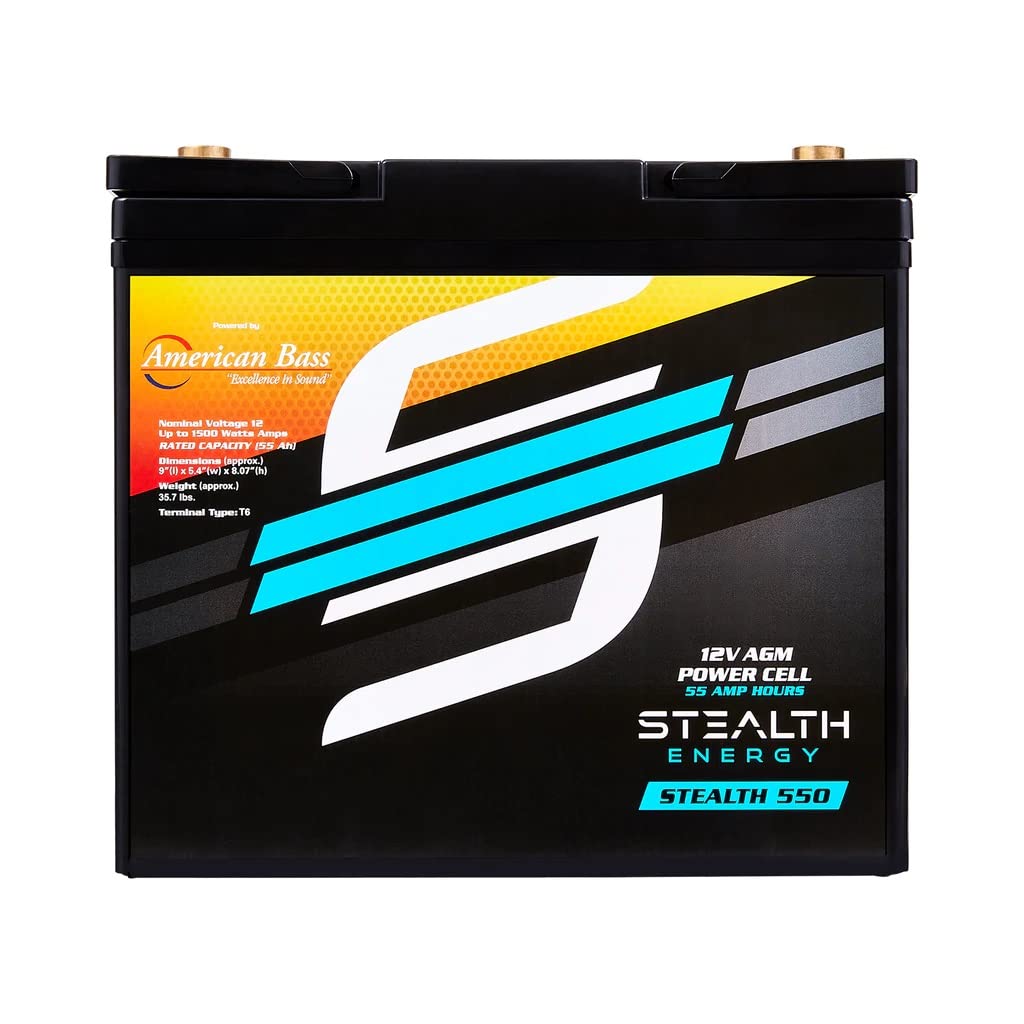 American Bass Stealth 550 Battery, 12V AGM, 55AH, Up to 1500W Amplifiers