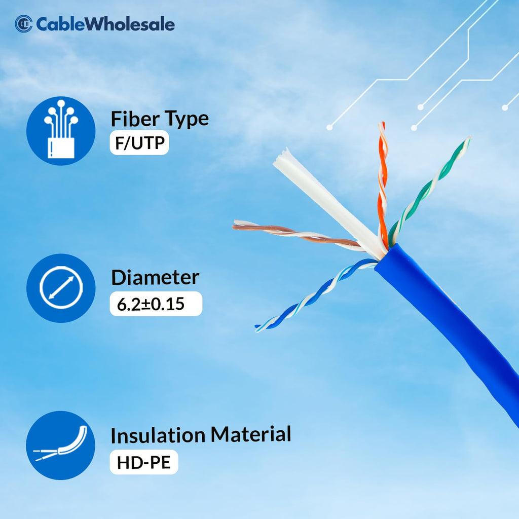 1000 Foot Bulk Shielded Cat6a Ethernet Cable, F/UTP, Stranded Copper, Spool, 26AWG, 500Mhz, 10Gig Network Patch Cable, 1000 feet Spool, Blue, CableWholesale